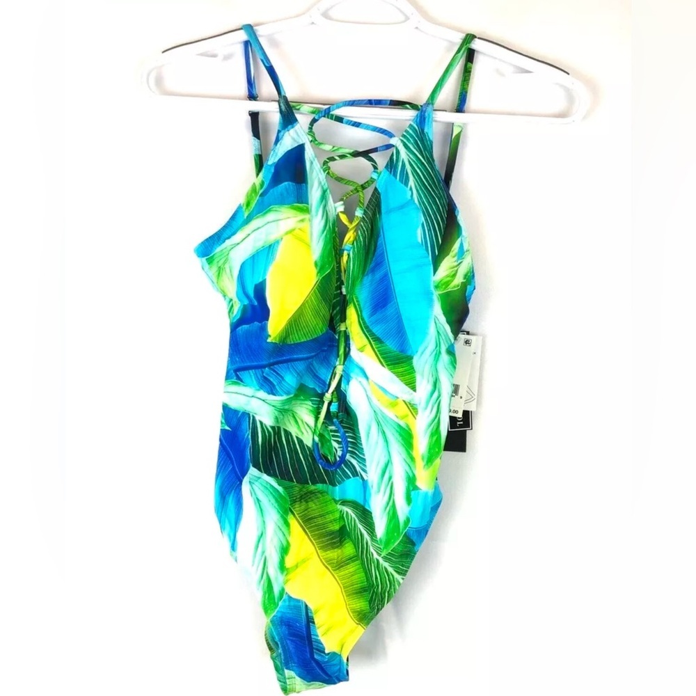 La Blanca Womens Lace Up High Neck One Piece Swimsuit Size 4